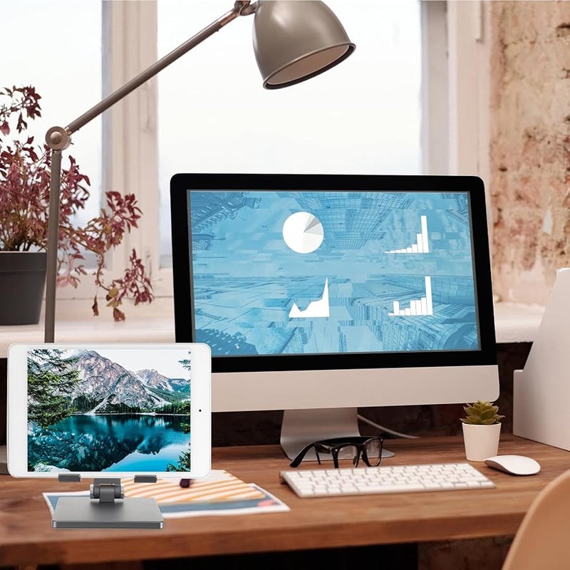 Adjustable Folding Tablet Stand Universal Metal Bracket Multi Angle Desk Holder Space Gray - Image 5